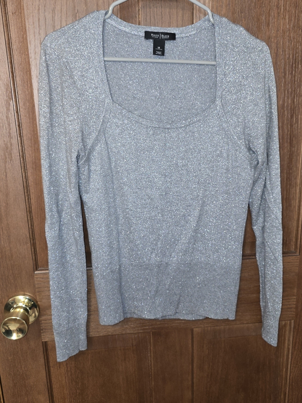 ✨ White House Black Market Silver Metallic Shimmer Knit Sweater Top M